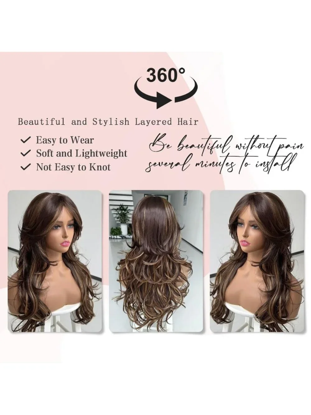 Women's Dark Brown 1 Long Blonde Wavy Synthetic Platinum Layered Classic Wigs